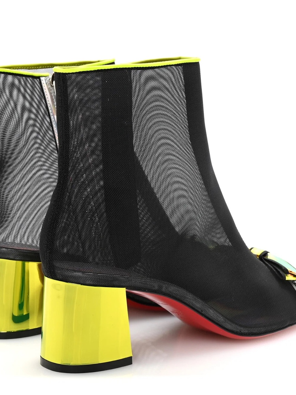 Christian Louboutin Black Mesh Ankle Boot with Neon Yellow Heel checkpoint 55 - Picture 5 of 8